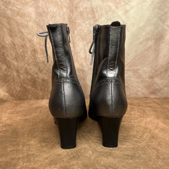 AJ Valenci Victorian Style Lace Up Heeled Boots Gray Leather Steampunk Gothic - Picture 12 of 13